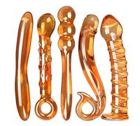 SHILISHAONV Butt Plug in Vetro Cristallo Liscio Diametro 2,5-3,4 Cm Doppio Godemiche Plug Anale Femminile Ecarteur 5 Stili Di Dildo Dilatatore Anale Sex Toys Donne/Principianti,D'oro,Set/5