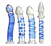 SHILISHAONV Plug Anale in Cristallo Liscio Per Donne Butt Plug Lunghezza 17,5/19/20Cm Doppio Godemiche 4 Stili Plug Anale Ecarteur Masturbatore Dilatatore Anale Femminile,Blu,Set/4