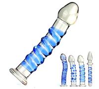 SHILISHAONV Plug Anale in Cristallo Liscio Per Donne Butt Plug Lunghezza 17,5/19/20Cm Doppio Godemiche 4 Stili Plug Anale Ecarteur Masturbatore Dilatatore Anale Femminile,Blu,C