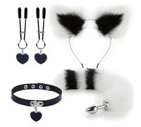 SHILISHAONV Strumento da massaggio indossabile nero con morbido aspetto a coda di volpe, set da 4 pezzi, delicato e resistente, comodo da indossare,Nero,C