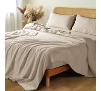 Shilucheng Lenzuola in 100% lino francese, per letto queen size, traspiranti e fresche, morbide, durevoli e resistenti agli strappi, con tasca profonda 40,6 cm, 4 pezzi (colore: lino, queen size)