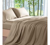 Shilucheng Lenzuola in 100% viscosa derivata dal bambù, per letto matrimoniale, 4 pezzi, ultra fresche e morbide come la seta, con tasca profonda 40,6 cm, perfette per chi dorme caldo, lenzuola da