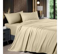 Shilucheng Set copripiumino rinfrescante e traspirante in bambù, per letto matrimoniale, 1800 fili, super morbido come la seta, con tasca profonda 40,6 cm, 4 pezzi (completo, beige)