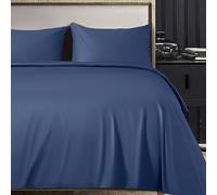 Shilucheng Set di 6 lenzuola in 100% puro cotone egiziano, lenzuola rinfrescanti per letto matrimoniale, 600 fili, trama in rasatello, per materassi con tasca profonda 40,6 cm (blu navy, matrimoniale)