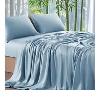 Shilucheng Set di lenzuola da 4 pezzi, rayon derivato dal 100% bambù, lenzuola fresche e morbide, lenzuola di lusso e federe, con angoli profondi 40 cm (queen size, blu ottano)