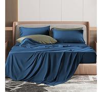 Shilucheng Set di lenzuola in 100% cotone egiziano a 1000 fili, lisce e lussuose, traspiranti, con tasca profonda 40 cm, 4 pezzi (California king, blu navy)