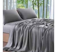 Shilucheng Set di lenzuola in bambù 100% rinfrescante, per letto king size a 1800 fili, con tasca profonda 40 cm, traspiranti, confortevoli e resistenti ai pelucchi, 4 pezzi (king, grigio)