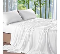 Shilucheng 100% Viscose Derived from Bamboo_ Sheets King Size 4pcs - Ultra Cooling & Silky Soft Bed Sheets, 16" Deep Pocket, Hot Sleepers, Hotel Bedding Sheets (White)