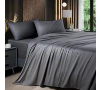 Shilucheng Set di lenzuola per letto queen size, in rayon derivato dal bambù, lenzuola rinfrescanti e traspiranti, lenzuola e federe setose, con angoli profondi 40 cm (queen size, grigio scuro)