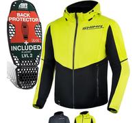 SHIMA DAYBREAKER MEN - Moto Felpa con Cappuccio per gli Uomini - FiberQL - Aramide e Strato di Raffreddamento, CE schiena, spalle, protezioni per i gomiti (Fluo, L)