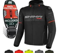SHIMA DRIFT+ Impermeabile Giacca Moto Uomo - Leggera e Traspirante Giubbotto moto uomo estiva in trete con protezioni CE per schiena, spalle e gomiti, con Cappuccio (Nero, 3XL)