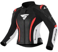 SHIMA MIURA 2.0 Giacca da moto - pelle, da donna, giacca sportiva con protezioni per schiena, gomiti e spalle, pelle perforata, per tuta 2 pezzi (Rosso Fluo, 34)