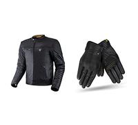 SHIMA WINCHESTER 2.0 Giacca Moto Uomo in Pelle Classica Con Protezioni CE per Schiena e BLAKE GLOVES BLACK, Guanti da Moto d'Epoca Con Protezioni