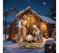 Shimeyao Cartello natalizio in metallo illuminato per esterni presepe da cortile 140 cm grande realistico sacra famiglia presepe cartello da cortile con paletti Gesù Giuseppe Maria Natività