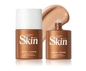 Shimmer Body Oil, illuminante per il viso in oro rosa, SPF30, impermeabile, a lunga durata, abbronzante per viso e corpo, nutriente con olio di semi di girasole, setoso, non appiccicoso, luccicante