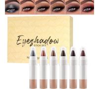 Shimmer Eyeshadow Stick, Glitter Makeup Pencil, Long-Lasting Waterproof Formula, Smooth Blendable Texture, 6 Colors Set, for Bridal Makeup, Daily Wear, Night Out, 2.5gx6 Multicolor