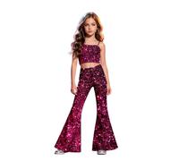 Shimmering Glitter Print Stage Pants for Girls Dancewear Trousers with Flared for Performances And Everyday Play (h-Dark Purple, 13-14 Years)