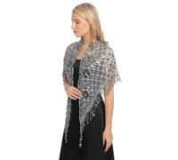 Shimmering Gold Glittering Sciarpa Velo Triangolare Wrap Con Nappe Per Occasioni Speciali Spettacoli Di Danza Rose Red Paillettes Stola Per Damigelle Delle Damigelle, Argento, Taglia unica