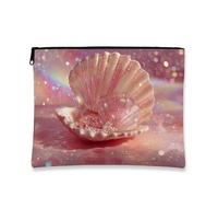 Shimmering Shell Makeup Bag, Peach Glitter Seashell Cosmetic Travel Pouch for Women Portable Small Canvas Zipper Organizer, Beach Gift Skincare Toiletry Bag, Pesca, 7x9 Inch, Guscio
