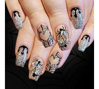 Shimmering Spiders Web Heart Glitters Press On Nails Halloween a tema unghie artificiali 24 pezzi ragni falsi artificiali e cuore nail art disegni