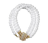Shimmering Tre Fili Strass Impreziosito Perle Simulate Catena Per Le Donne Sensibile Pelle Friendly Braccialetto Cristallo Impreziosito Perle Finte, Misura unica, come descritto