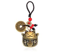 Shimmeroo Ciondoli in ottone Maneki Neko a forma di gatto portafortuna per borse, portachiavi con monete Feng Shui, ricchezza e buona fortuna, ciondolo chiave per ricchezza, buona fortuna, nappa