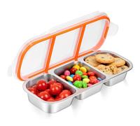 Shimmerz Porta Snack in Acciaio Inox Contenitore Spezie a 3 Scomparti con Coperchi per Bambini e Adulti Pratico Contenitore per Snack Suddiviso Bicchierino per Salse