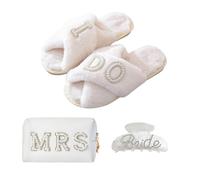 Shimmerz Set regalo futura sposa - Pochette trucco, ciabatte, vestaglia, clip per capelli - Regali di matrimonio