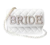Shimmerz Wifey Regalo Moglie Sposa Borsa in Pelle Bianca con Collana di Perle Clutch da Sera per Anniversario di Matrimonio Regalo