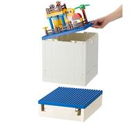 SHIMOYAMA Contenitore pieghevole con coperchio del pannello di costruzione per blocchi duplo, 26 Qt, contenitore impilabile, contenitore multiuso pieghevole da 25 l, per mattoncini Lego Duplo, blu