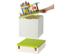 SHIMOYAMA Contenitore pieghevole con coperchio del pannello di costruzione per blocchi duplo, 26 Qt, contenitore impilabile, contenitore multiuso pieghevole da 25 l, per mattoncini Lego Duplo, verde