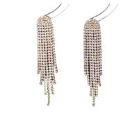 Shine Long Tassel Rhinestone Drop Earrings For Women AB Colourful Silver Color Crystal Dangle Earring Party Wedding(Golden)