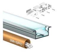 Shine Plus 5x Profili per Strisce Led 2M, Profilo alluminio per strisce led, Ingombro massimo Striscia Led 17 mm, Dimensioni 26.7 x 10mm (5pezzi×2metri)