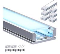 Shine Plus Profili LED Cartongesso da 2 Metri in Alluminio per Strisce Profilo per LED copri in Cartongesso Canaline barre alluminio Strisce Profilo Allumini (U-form, 6×1 Meter)