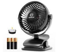 Shinebella Ventilatore a clip alimentato a batteria AA da 12,7 cm, 4 velocità, nero, portatile, per aromaterapia, rotazione a 360°, silenzioso, per casa e campeggio