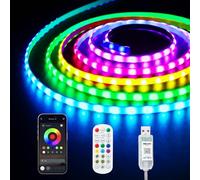 ShineBurky Striscia LED RGB Smart IC 2 metri, 5V COB Striscia LEDs Dimmerabile USB con Music Sincronizzazione APP Controllo, Strisce LED Adesive per TV Bar PC Party Casa Decorazione (Senza Adattatore)