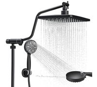 Shineforu Sistema doccia nero opaco con valvola regolabile e staffa interamente in metallo, soffione doccia a pioggia da 25,4 cm e doccetta a 7 getti, tubo in acciaio inossidabile