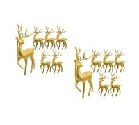 SHINEOFI 12 Pezzi Statuette di Cervo Natalizio in Plastica Oro, Decorazione | Dettagli Curati, Stile Giocoso, per Allestimenti Stagionali e Tutto L'anno
