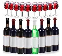 SHINEOFI 18 Pz Mini Bicchieri Da Vino E Bottiglie Per Decorazioni Casa Delle Bambole - 10 Calici Rosso Scuro + 8 Bottiglie Casuali, Accessorio per casa delle bambole
