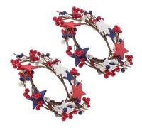 SHINEOFI 2 Pezzi Anello Candela a Stella Patriottico in Legno e Schiuma | Leggero e Portatile, Struttura ad Anello Robusta, per Candele a Colonna Standard, Tavolo Festivo