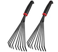 SHINEOFI 2 Pezzi Rastrello da Giardino in Ferro con Manico Breve e 9 Denti per Raccolta Foglie e Erba, Attrezzo Compatto per Manutenzione Esterna in Spazi Ristretti