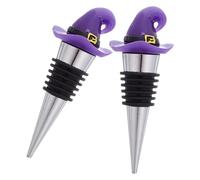 SHINEOFI 2 Pezzi Tappo per Vino Riutilizzabile Facile da Usare a Forma di Cappello da Strega in Resina Porpora, Sigillo Ermetico per Feste di Halloween e Uso Quotidiano
