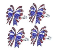 SHINEOFI 4 Pezzi Anello per Tovagliolo Creativo in Tema Americano con Doppio Fiocco e Motivo Bandiera Accessorio Raffinato per Decorare la Tavola Nelle Festività
