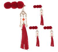 SHINEOFI 4 Pezzi Fermagli per Chioma Rossi con Nappe Dinamiche in Poliestere e Metallo, Design Cinese Antico per Feste Culturali e Capodanno, Accessori per Ragazze e Donne