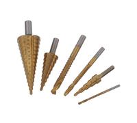 SHINEOFI 6 Pezzi Punte Gradini Spiralate in Hss con Punte Svasatrici per Legno e Metallo Kit Puntoni Conici Multifunzione per Falegnameria e Lavori di Foratura Precisa