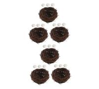 SHINEOFI 6set Nido Artificiale per Uccelli in Rattan di Nidi Intrecciati Mano Decorazioni Pasquali con Uova Realistiche Ornamento per Giardino e Casa Resistente all Esterno