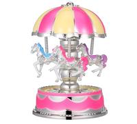 SHINEOFI Carillon a Forma di Giostra con 3 Cavalli Rotanti, Carillon Luminoso a LED per Camera da Letto, Soggiorno, Ufficio, Rosa