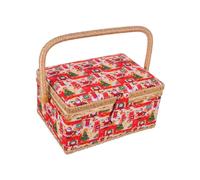 SHINEOFI Cesto da Cucito con Stampa Natalizia Contenitore per Articoli Artigianali con Vassoio Rimovibile Tasca Interna Facile da Trasportare con Maniglia Organizer per Kit da Cucito