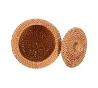 SHINEOFI Cesto Rotondo in Rattan Tessuto con Coperchio Protettivo Piccolo Organizer per Casa per Mensole Bagno e Cucina Ventilazione Naturale e