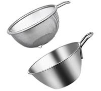 SHINEOFI Colino per Alimenti in Acciaio Inox con Manico, Scolapasta a Maglia Fine per Riso e Frutta, Set 2 Pezzi per Cucina e Lavaggio Verdura